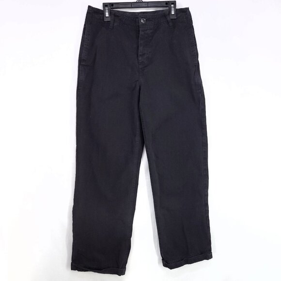 Free People Chino Pants Womens 26 Button Fly Cuff Hem Distress Black Trousers - Picture 1 of 16
